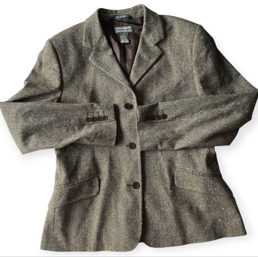 Laura Leigh Ltd. Brown Blazer Wool Blend Structured‎ Shoulders Size 12